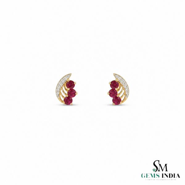 Natural Ruby Leaf Stud Earrings Diamond Accent Fine Jewelry - Anniversary Gift For Her