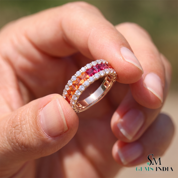 Multi Sapphire Square Cut Eternity Ring - Wedding Band for Women