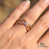 Natural Rainbow Multi Sapphire Criss Cross Infinity Ring - 14K Gold Diamond Statement Ring