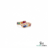 Multi Sapphire Square Cut Bypass Ring – Diamond Rainbow Gemstone Wrap Ring for Women