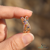 Natural Rainbow Multi Sapphire Criss Cross Infinity Ring - 14K Gold Diamond Statement Ring