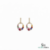 Rainbow Multi Gemstone Oval, Pear And Round Drop Stud Earrings with Diamond