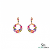 Pear andRound Rainbow Multi Gemstone Open Circle Drop Earrings for Women - Gift For Her