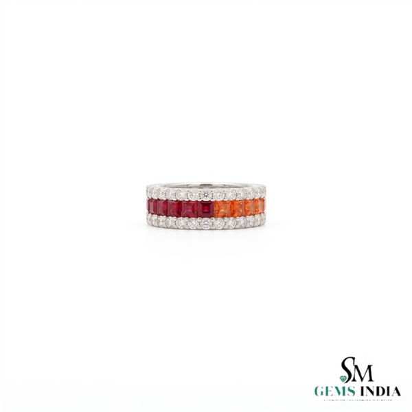 Multi Sapphire Square Cut Eternity Ring - Wedding Band for Women