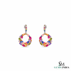 Pear andRound Rainbow Multi Gemstone Open Circle Drop Earrings for Women - Gift For Her