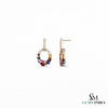 Rainbow Multi Gemstone Oval, Pear And Round Drop Stud Earrings with Diamond