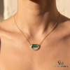 Baguettes Green Emerald Pendant with Diamond Horseshoe Design - Green Gemstone Jewelry