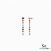 Rainbow Multi Gemstone Linear Drop Dangle Earrings for Women - Fine Jewelry Gift for Her