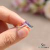 Round Multi Sapphire Rainbow Gemstone Chevron Ring – Minimalist Stackable Ring