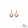 Rainbow Multi Gemstone Oval, Pear And Round Drop Stud Earrings with Diamond