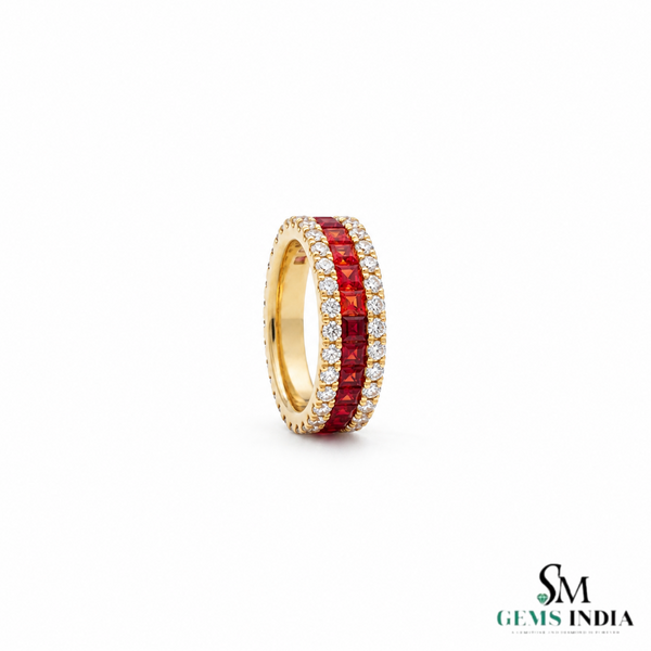 Multi Sapphire Square Cut Eternity Ring - Wedding Band for Women
