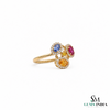 Luxury Oval Rainbow Multi Sapphire Ring With Diamond Accents - Statement Ring For Her