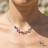 Multi Sapphire Baguette Cut Curved Bar Necklace - Anniversary Gift For Her