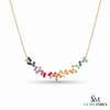 Multi Sapphire Baguette Cut Curved Bar Necklace - Anniversary Gift For Her