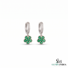 Round Green Emerald Flower Drop Earrings – Diamond Accent Hoop Earrings