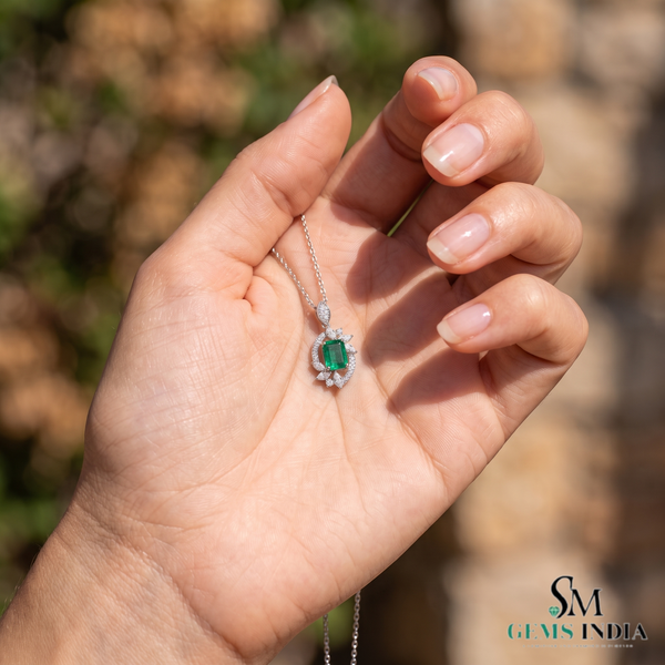 Natural Green Emerald Cut Pendant With Diamond Accents – Timeless Fine Jewelry