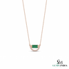 Baguettes Green Emerald Pendant with Diamond Horseshoe Design - Green Gemstone Jewelry