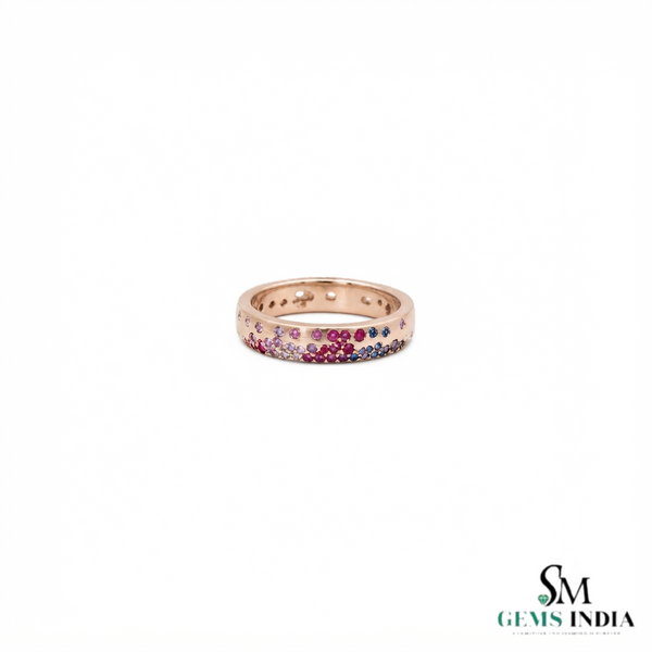 Round Modern Multi Gemstone Band Ring -Everyday Jewelry