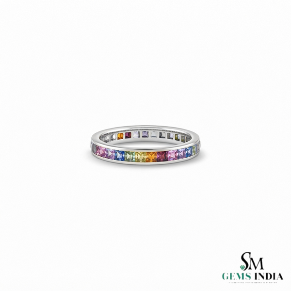 Multicolor Multi Sapphire Eternity Band Ring for Women - Colorful Statement Jewelry