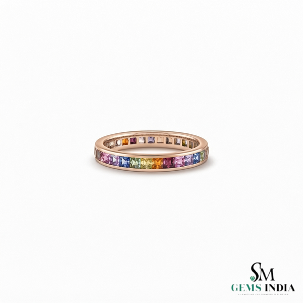 Multicolor Multi Sapphire Eternity Band Ring for Women - Colorful Statement Jewelry