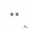 Pear Cut Emerald Flower Drop Earrings with Diamond Accents - Gift For Her