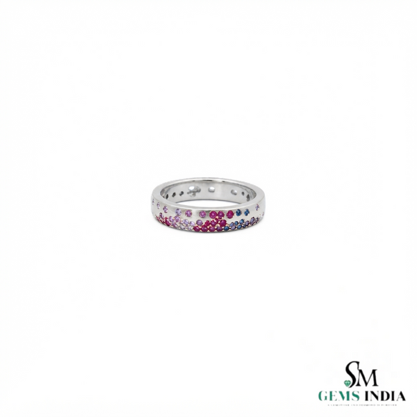 Round Modern Multi Gemstone Band Ring -Everyday Jewelry