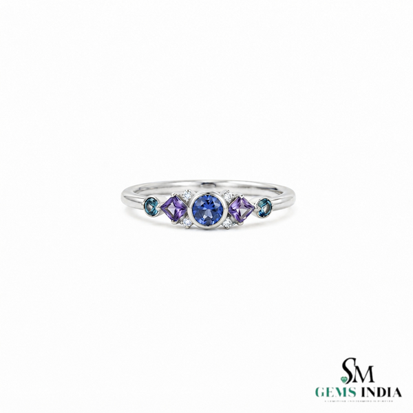 Multicolor Multi Sapphire Gemstone Ring for Women - Promise Ring For Her