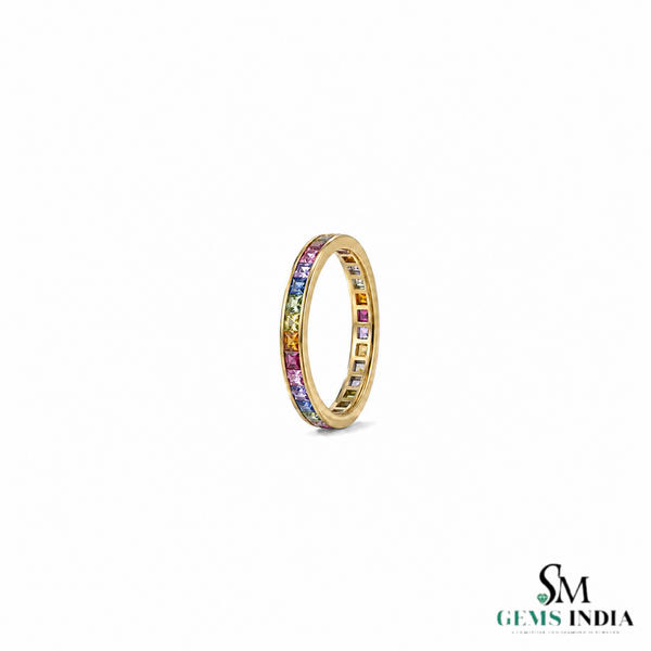 Multicolor Multi Sapphire Eternity Band Ring for Women - Colorful Statement Jewelry