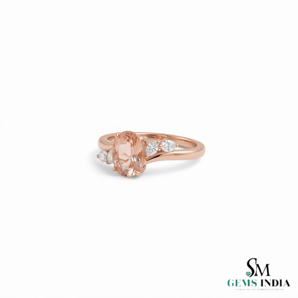 Natural Morganite Oval Cut Gold Ring with Diamond Accents – Elegant Luxury Gemstone Ring