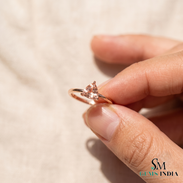 Morganite Trillion Cut Gemstone Ring - Solitaire Ring for Women