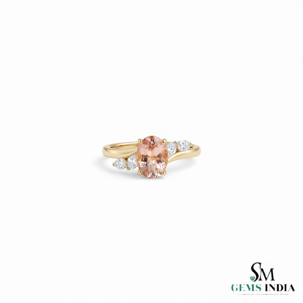 Natural Morganite Oval Cut Gold Ring with Diamond Accents – Elegant Luxury Gemstone Ring