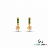 Round Emerald & Diamond Leaf Drop Earrings - Gift for Her