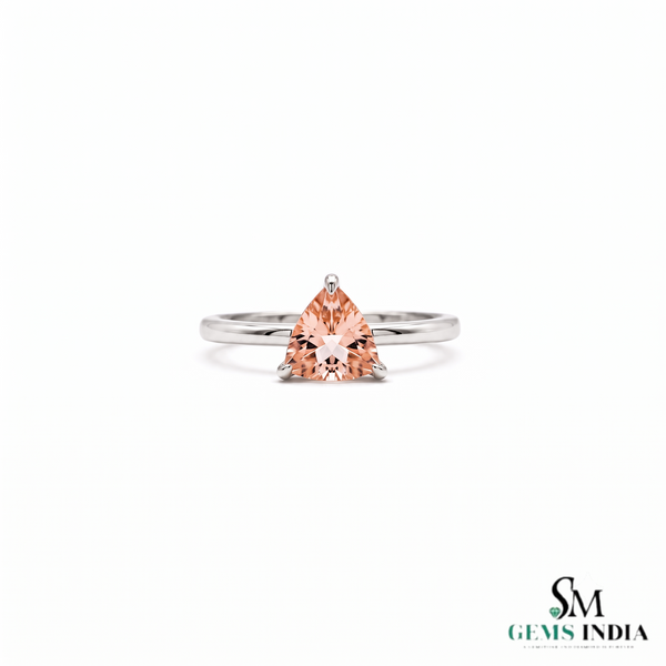 Morganite Trillion Cut Gemstone Ring - Solitaire Ring for Women