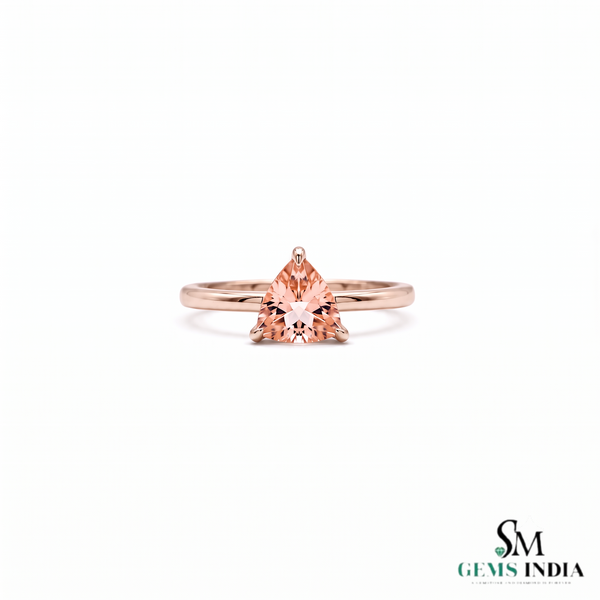 Morganite Trillion Cut Gemstone Ring - Solitaire Ring for Women