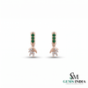 Round Emerald & Diamond Leaf Drop Earrings - Gift for Her
