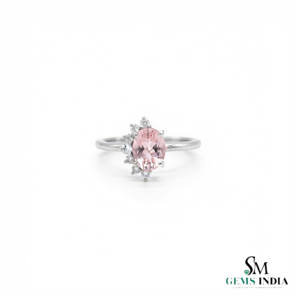 Natural Morganite Oval Cut Gold Ring with Diamond Accent Halo – Elegant Women’s Engagement Ring