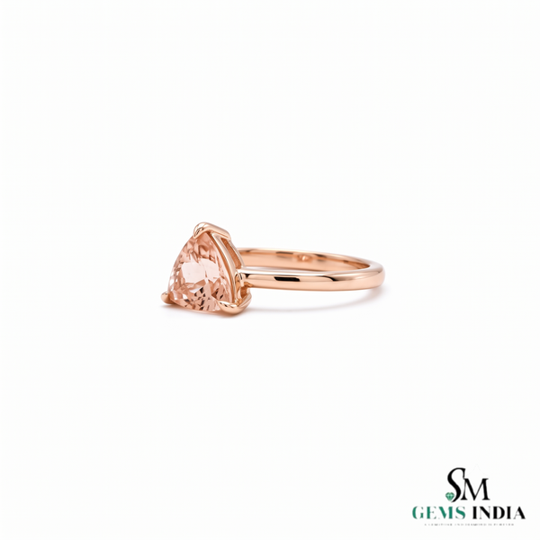 Morganite Trillion Cut Gemstone Ring - Solitaire Ring for Women