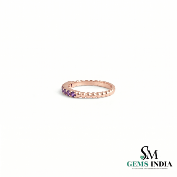 Round Amethyst Band Ring for Everyday Wear - Minimalist Ring