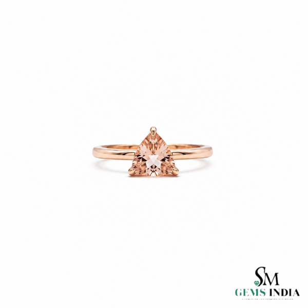 Morganite Trillion Cut Gemstone Ring - Solitaire Ring for Women