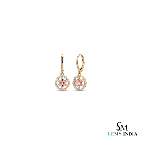 Luxury Pink Morganite Oval and Diamonds Drop Earrings - Earrings For Woman