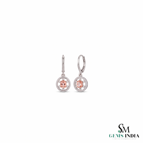 Luxury Pink Morganite Oval and Diamonds Drop Earrings - Earrings For Woman