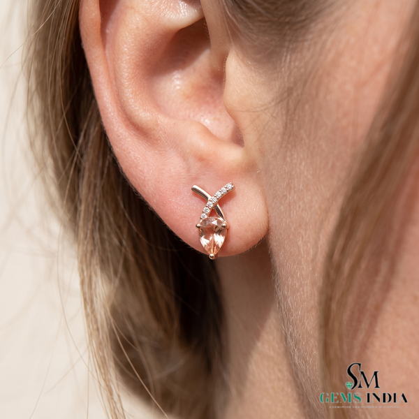 Elegant Pink Pink Morganite X Cross Statement Earrings - Gift For Her