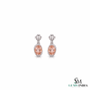 Oval Pink Morganite Stud Drop Earrings with Diamond Halo - Gift For Her