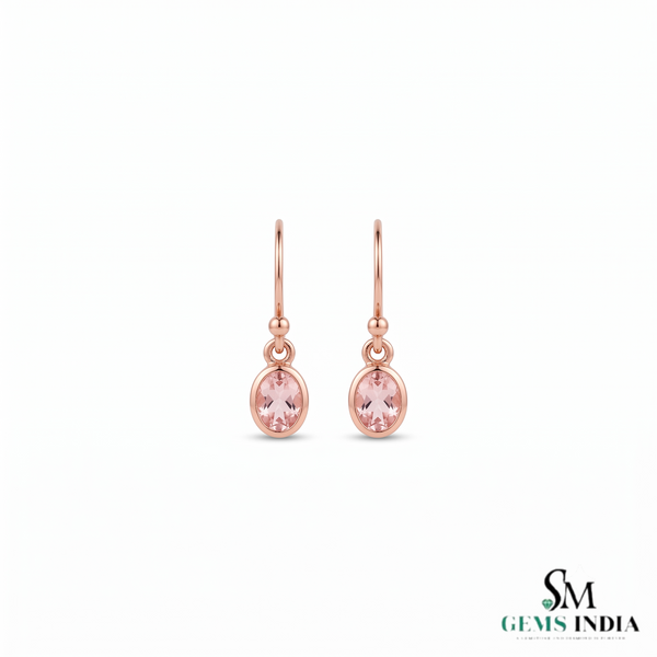 Elegant Oval Morganite Dangle Gemstone Earrings for Women - Minimalist Gemstone Jewelry