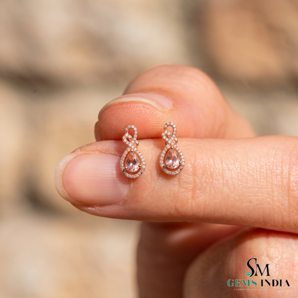 Pink Morganite Diamond Infinity Design Drop Earrings - Fine Jewelry for Women