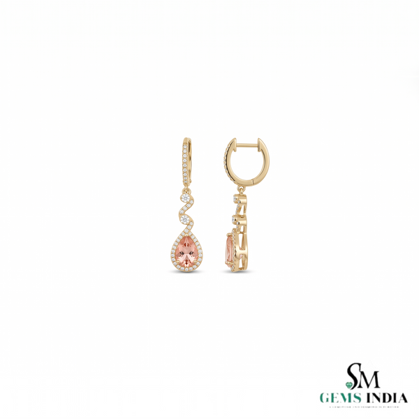 Pear cut Morganite & Diamond Twist Drop Earrings - Statement Jewelry