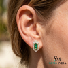 Double Princess Cut Emerald Diamond Halo Stud Earrings - May Birthstone Jewelry