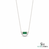 Baguettes Green Emerald Pendant with Diamond Horseshoe Design - Green Gemstone Jewelry