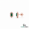 Double Princess Cut Emerald Diamond Halo Stud Earrings - May Birthstone Jewelry