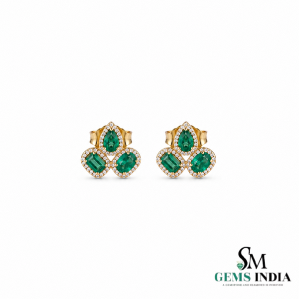Pear, Emerald Cut & Oval Emerald Diamond Halo Stud Earring